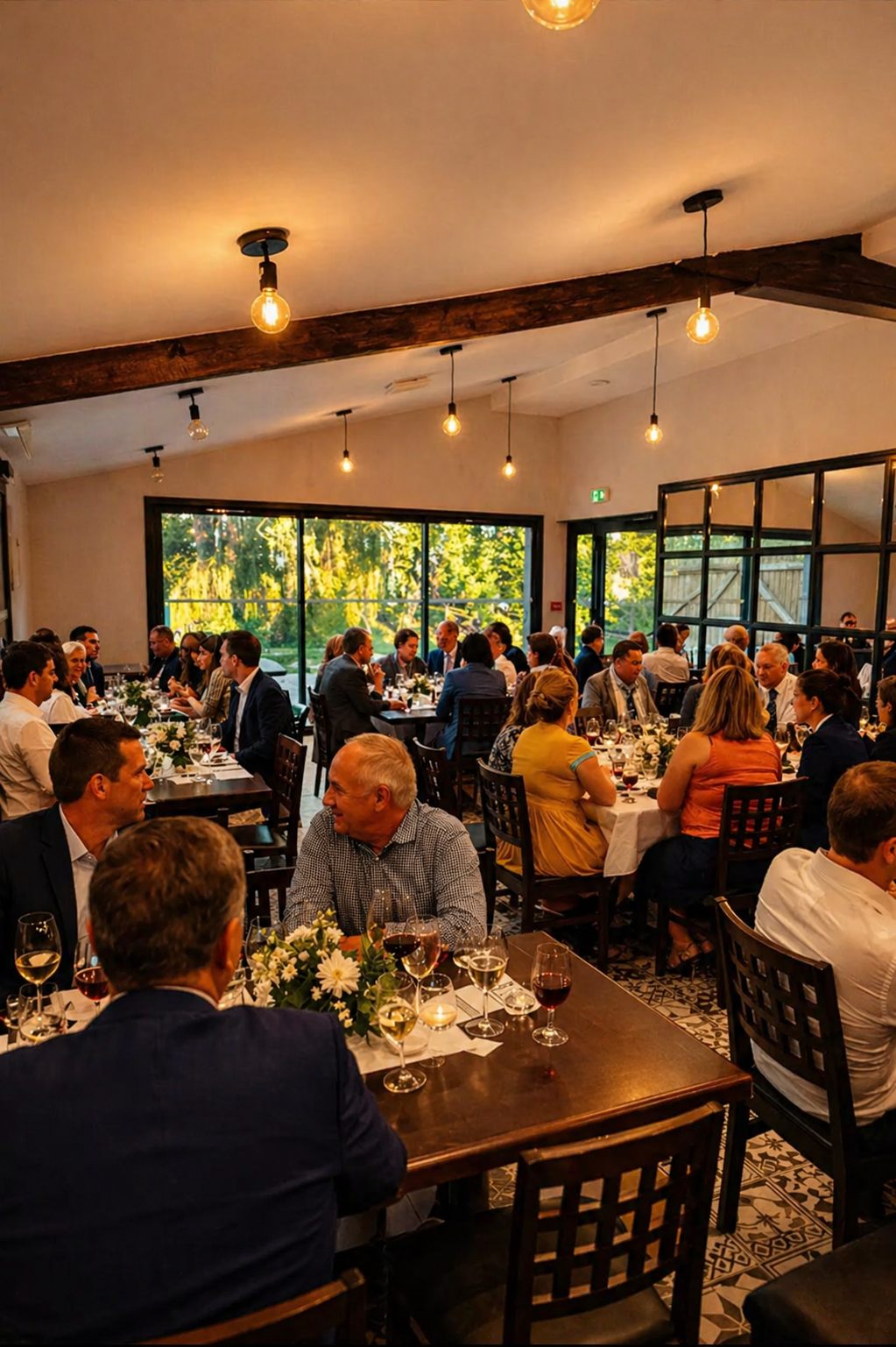 Salle Belle Vue en service, dîner avec vue sur le jardin