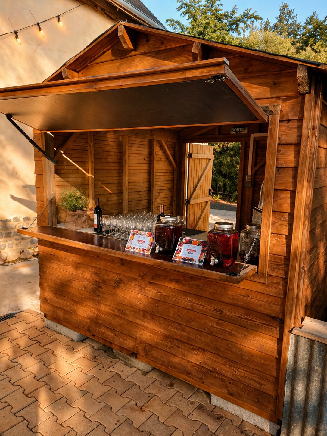Bar en bois extérieur de la Grange du Père Michel
